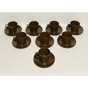 Texas Ware Melamine Coffee Tea Cups Saucers Brown Casual Camping Dishes 8 Sets